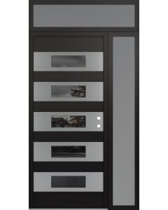 Diamond D5 52" x 96" black/black Mirrored Glass Panel stainless steel LHI with Sidelite and Transom frosted Glass