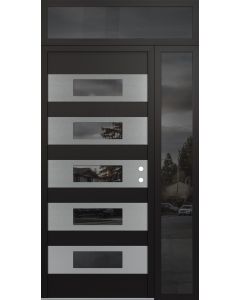 Diamond D5 52" x 96" black/black Mirrored Glass Panel stainless steel LHI with Sidelite and Transom Mirrored Glass