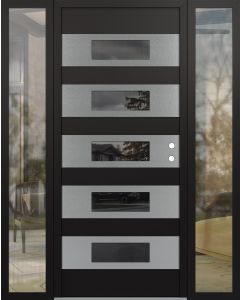 Diamond D5 64" x 80" black/black Mirrored Glass Panel stainless steel LHI with 2 Sidelites clear Glass