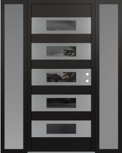 Diamond D5 68" x 80" black/black Mirrored Glass Panel stainless steel LHI with 2 Sidelites frosted Glass