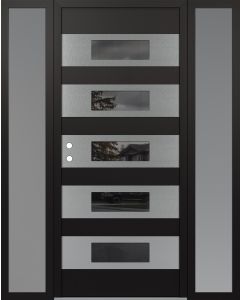 Diamond D5 68" x 80" black/black Mirrored Glass Panel stainless steel RHI with 2 Sidelites frosted Glass