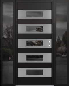 Diamond D5 68" x 80" black/black Mirrored Glass Panel stainless steel LHI with 2 Sidelites Mirrored Glass