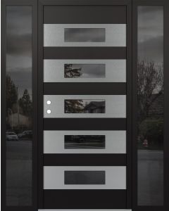 Diamond D5 68" x 80" black/black Mirrored Glass Panel stainless steel RHI with 2 Sidelites Mirrored Glass