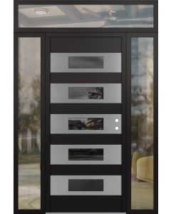 Diamond D5 60" x 96" black/black Mirrored Glass Panel stainless steel LHI with 2 Sidelites and Transom clear Glass
