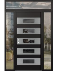 Diamond D5 64" x 96" black/black Mirrored Glass Panel stainless steel RHI with 2 Sidelites and Transom clear Glass