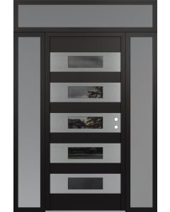 Diamond D5 64" x 96" black/black Mirrored Glass Panel stainless steel LHI with 2 Sidelites and Transom frosted Glass