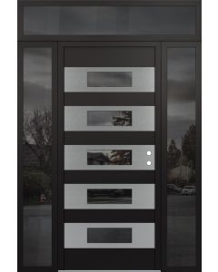 Diamond D5 64" x 96" black/black Mirrored Glass Panel stainless steel LHI with 2 Sidelites and Transom Mirrored Glass