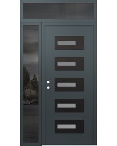 Diamond D6 48" x 96" anthracite/anthracite Frosted Glass Panel black RHI with Sidelite and Transom Mirrored Glass