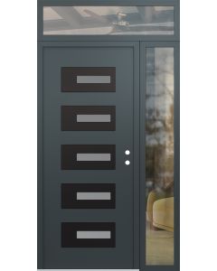 Diamond D6 48" x 96" anthracite/anthracite Frosted Glass Panel black LHI with Sidelite and Transom clear Glass