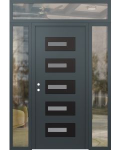 Diamond D6 60" x 96" anthracite/anthracite Frosted Glass Panel black RHI with 2 Sidelites and Transom clear Glass