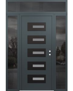 Diamond D6 64" x 96" anthracite/anthracite Frosted Glass Panel black LHI with 2 Sidelites and Transom Mirrored Glass