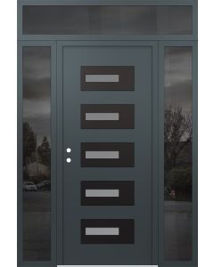 Diamond D6 64" x 96" anthracite/anthracite Frosted Glass Panel black RHI with 2 Sidelites and Transom Mirrored Glass