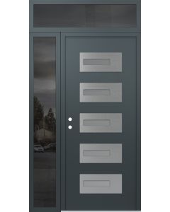 Diamond D6 52" x 96" anthracite/anthracite Frosted Glass Panel stainless steel RHI with Sidelite and Transom Mirrored Glass