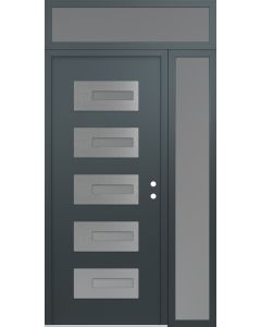 Diamond D6 52" x 96" anthracite/anthracite Frosted Glass Panel stainless steel LHI with Sidelite and Transom Frosted Glass
