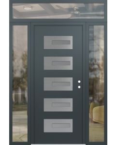 Diamond D6 68" x 96" anthracite/anthracite Frosted Glass Panel stainless steel LHI with 2 Sidelites and Transom clear Glass