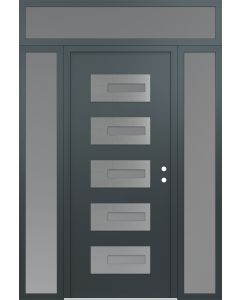 Diamond D6 68" x 96" anthracite/anthracite Frosted Glass Panel stainless steel LHI with 2 Sidelites and Transom Frosted Glass