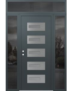 Diamond D6 68" x 96" anthracite/anthracite Frosted Glass Panel stainless steel RHI with 2 Sidelites and Transom Mirrored Glass