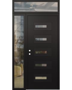 Diamond D6 48" x 96" black/black Clear Glass Panel black RHI with Sidelite and Transom Clear Glass