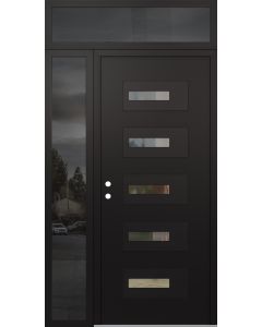 Diamond D6 48" x 96" black/black Clear Glass Panel black RHI with Sidelite and Transom Mirrored Glass