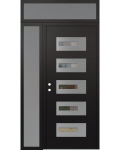Diamond D6 50" x 96" black/black Clear Glass Panel Stainless steel RHI with Sidelite and Transom frosted Glass