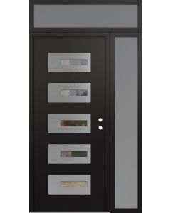 Diamond D6 50" x 96" black/black Clear Glass Panel Stainless steel LHI with Sidelite and Transom frosted Glass