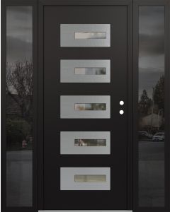Diamond D6 68" x 80" black/black Clear Glass Panel Stainless steel LHI with 2 Sidelites Mirrored Glass