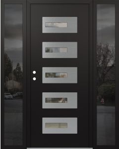 Diamond D6 68" x 80" black/black Clear Glass Panel Stainless steel RHI with 2 Sidelites Mirrored Glass