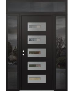 Diamond D6 68" x 96" black/black Clear Glass Panel Stainless steel RHI with 2 Sidelites and Transom Mirrored Glass