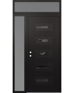 Diamond D6 50" x 96" black/black Mirrored Glass Panel black RHI with Sidelite and Transom frosted Glass