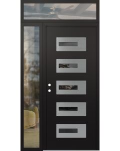 Diamond D6 50" x 96" black/black Mirrored Glass Panel stainless steel RHI with Sidelite and Transom clear Glass