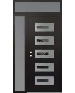 Diamond D6 50" x 96" black/black Mirrored Glass Panel stainless steel RHI with Sidelite and Transom frosted Glass