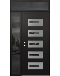 Diamond D6 50" x 96" black/black Mirrored Glass Panel stainless steel RHI with Sidelite and Transom Mirrored Glass