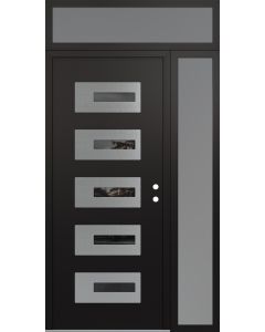 Diamond D6 50" x 96" black/black Mirrored Glass Panel stainless steel LHI with Sidelite and Transom frosted Glass