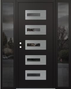 Diamond D6 68" x 80" black/black Mirrored Glass Panel stainless steel RHI with 2 Sidelites Mirrored Glass