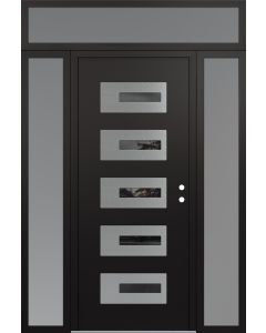 Diamond D6 64" x 96" black/black Mirrored Glass Panel stainless steel LHI with 2 Sidelites and Transom frosted Glass