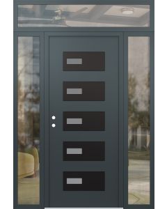 Diamond D7 64" x 96" anthracite/anthracite Frosted Glass Panel black RHI with 2 Sidelites and Transom clear Glass