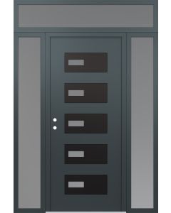 Diamond D7 64" x 96" anthracite/anthracite Frosted Glass Panel black RHI with 2 Sidelites and Transom Frosted Glass