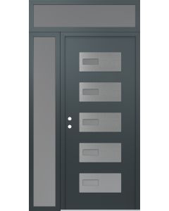 Diamond D7 48" x 96" anthracite/anthracite Frosted Glass Panel stainless steel RHI with Sidelite and Transom Frosted Glass