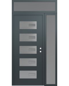 Diamond D7 48" x 96" anthracite/anthracite Frosted Glass Panel stainless steel LHI with Sidelite and Transom Frosted Glass