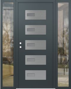 Diamond D7 68" x 80" anthracite/anthracite Frosted Glass Panel stainless steel RHI with 2 Sidelites clear Glass