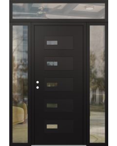 Diamond D7 68" x 96" black/black Clear Glass Panel black RHI with 2 Sidelites and Transom Clear Glass