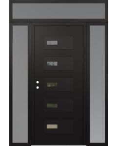 Diamond D7 68" x 96" black/black Clear Glass Panel black RHI with 2 Sidelites and Transom frosted Glass