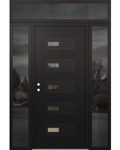 Diamond D7 68" x 96" black/black Clear Glass Panel black RHI with 2 Sidelites and Transom Mirrored Glass