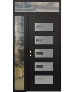 Diamond D7 50" x 96" black/black Clear Glass Panel Stainless steel RHI with Sidelite and Transom Clear Glass