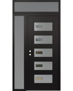 Diamond D7 50" x 96" black/black Clear Glass Panel Stainless steel RHI with Sidelite and Transom frosted Glass