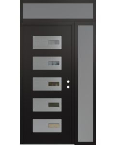 Diamond D7 50" x 96" black/black Clear Glass Panel Stainless steel LHI with Sidelite and Transom frosted Glass