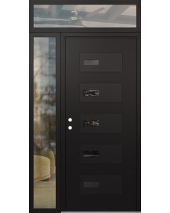 Diamond D7 48" x 96" black/black Mirrored Glass Panel black RHI with Sidelite and Transom clear Glass