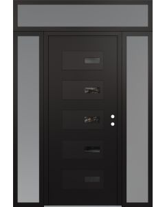 Diamond D7 64" x 96" black/black Mirrored Glass Panel black LHI with 2 Sidelites and Transom frosted Glass