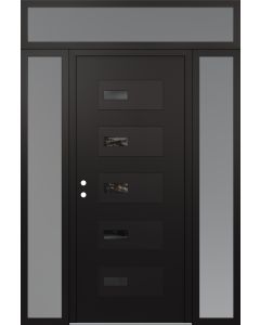 Diamond D7 68" x 96" black/black Mirrored Glass Panel black RHI with 2 Sidelites and Transom frosted Glass
