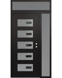 Diamond D7 50" x 96" black/black Mirrored Glass Panel stainless steel LHI with Sidelite and Transom frosted Glass